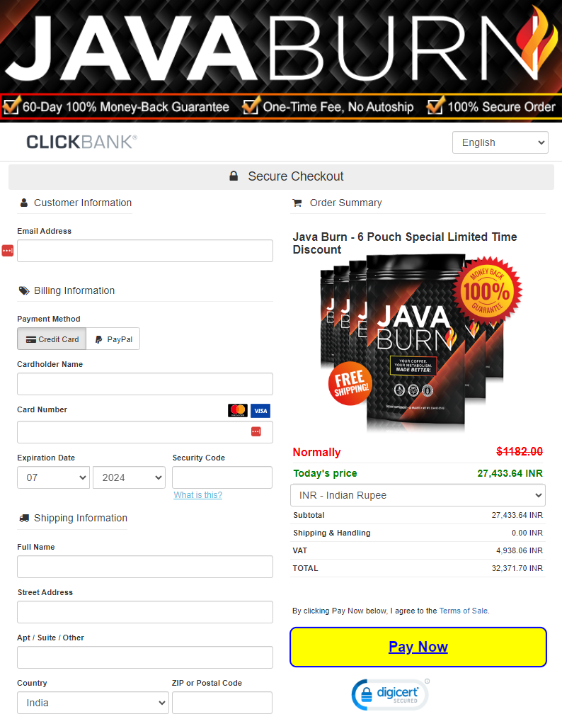Java Burn checkout